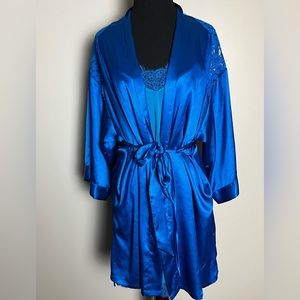 Blue satin Victoria’s Secret robe with lace detail